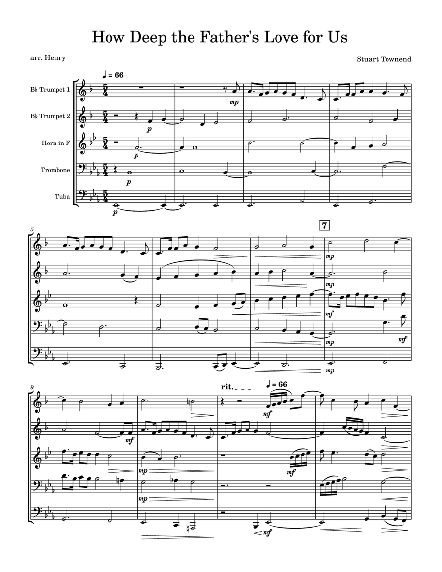 How Deep The Father's Love For Us Brass Quintet scores gallery preview page 1