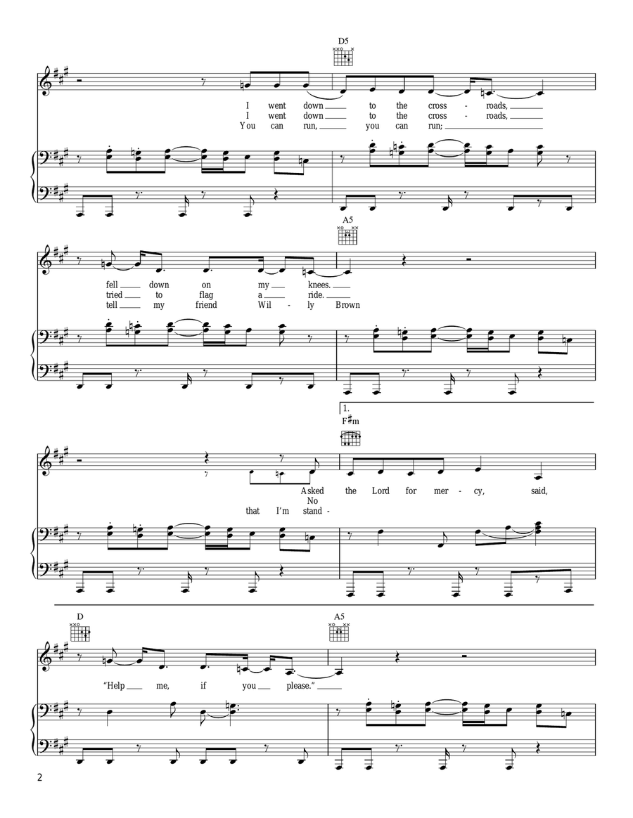 Cross Road Blues (Crossroads) Piano, Vocal, Guitar scores gallery preview page 2
