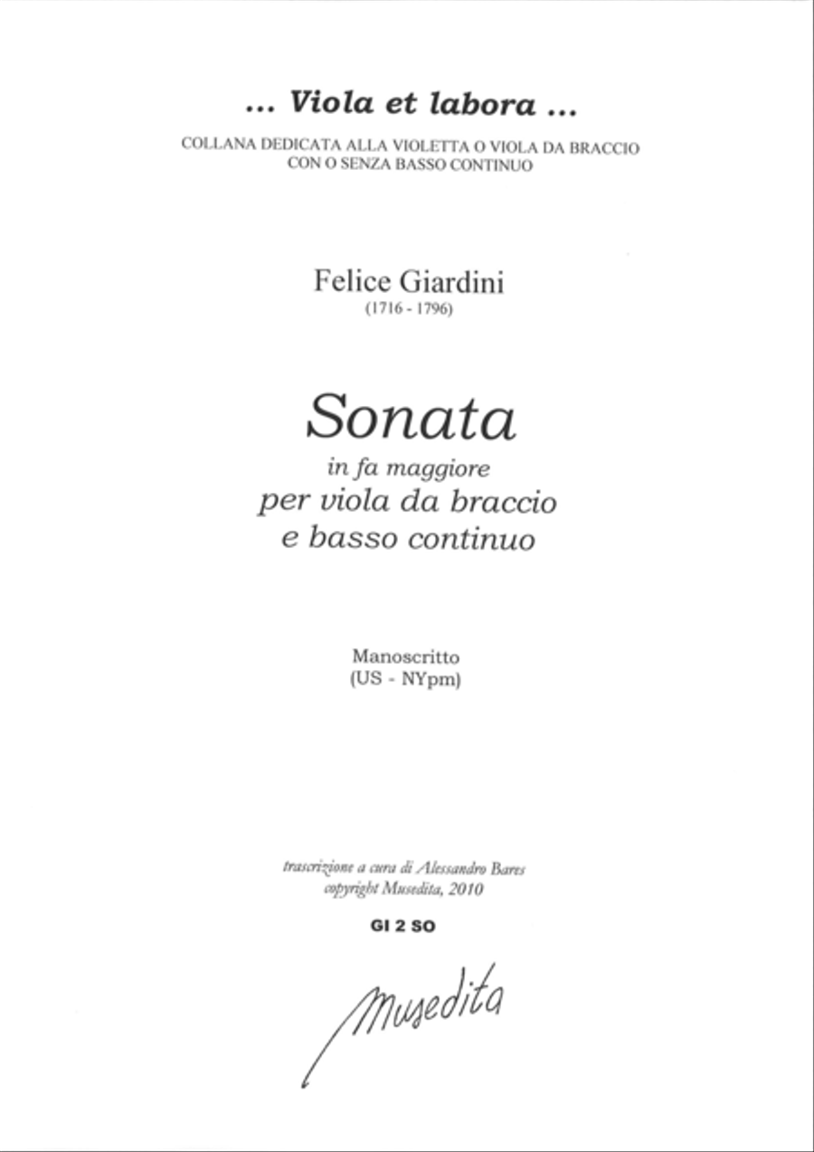 Sonata in fa maggiore (Ms, US-NYp) Viola scores gallery preview page 1