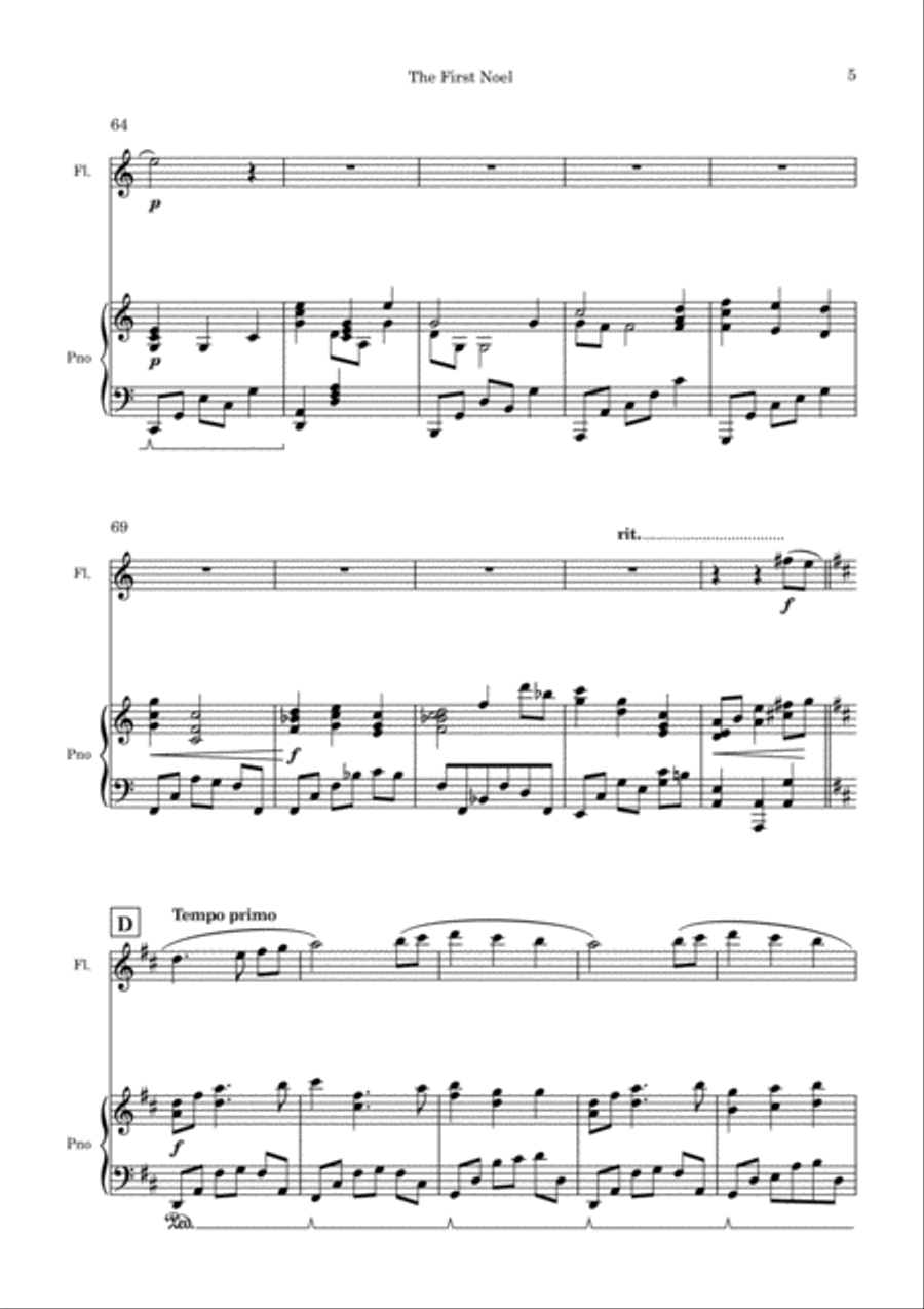 The First Noel (O Primeiro Natal) - Piano and Flute Woodwind Ensemble scores gallery preview page 6
