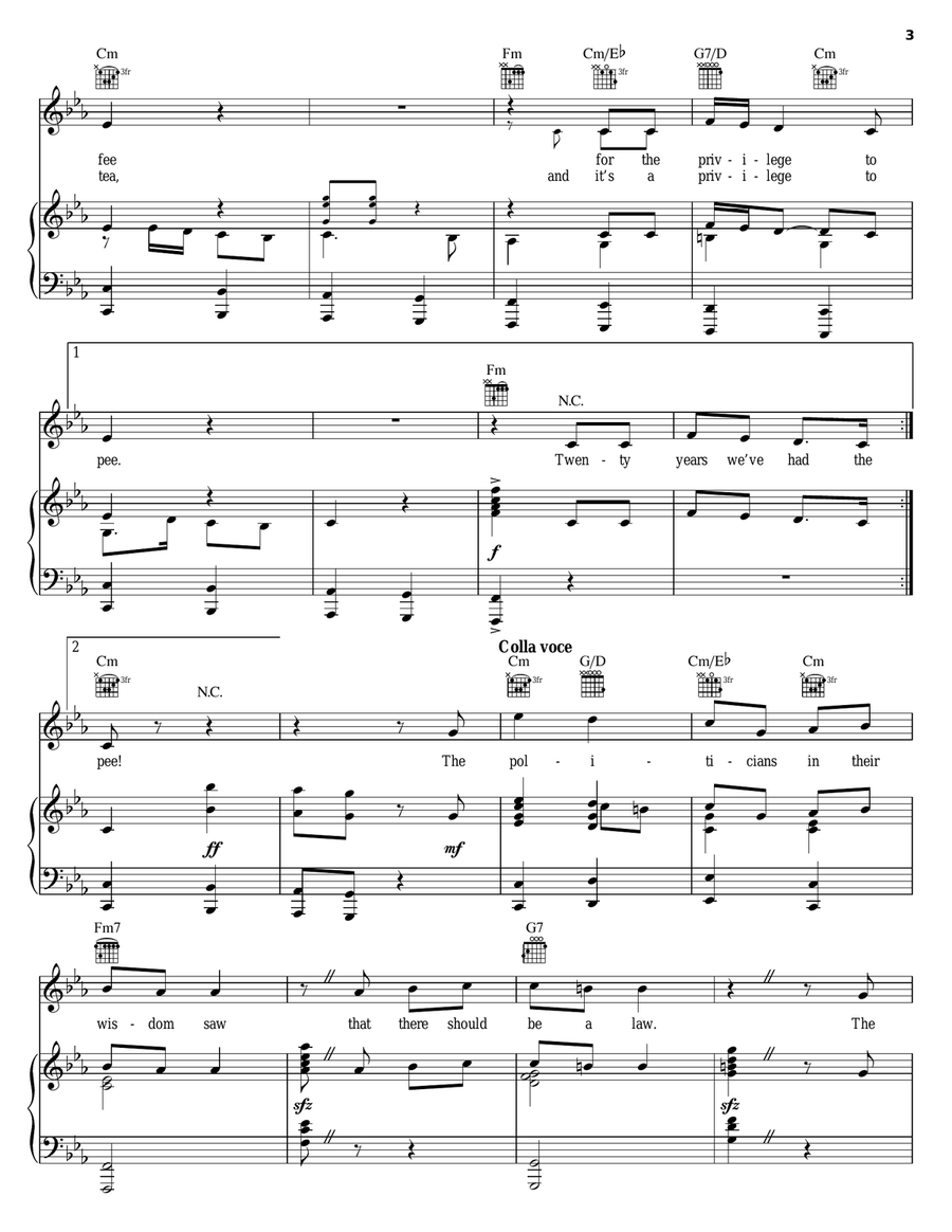 It's A Privilege To Pee Piano, Vocal, Guitar scores gallery preview page 3