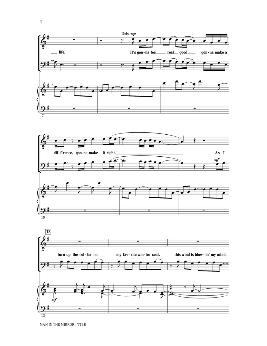 Man In The Mirror (arr. Ed Lojeski) TTBB scores gallery preview page 2