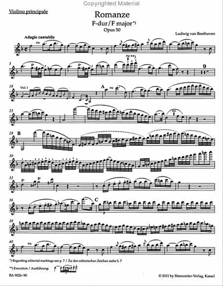 Romances in F major and G major for Violin and Orchestra, op. 50, 40 Piano scores gallery preview page 5