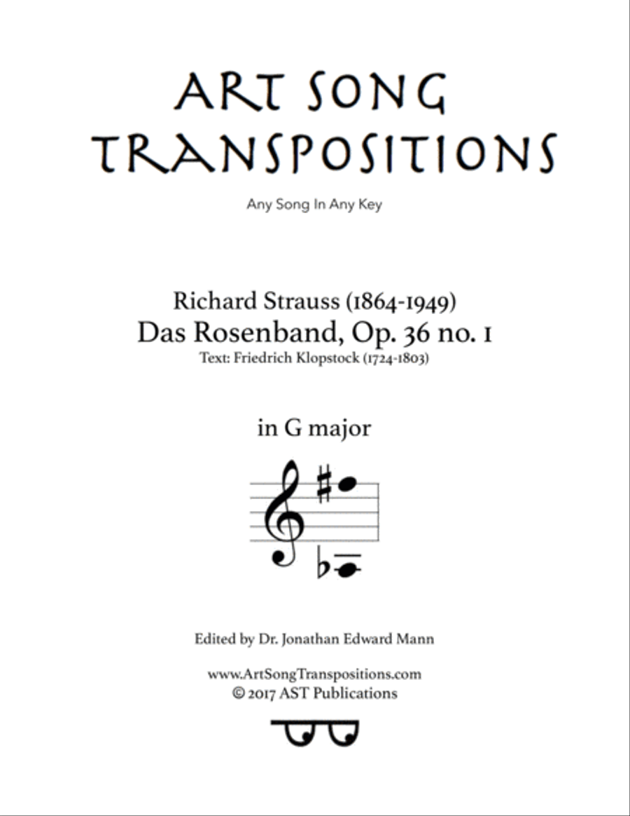 STRAUSS: Das Rosenband, Op. 36 no. 1 (transposed to G major) Voice scores gallery preview page 1