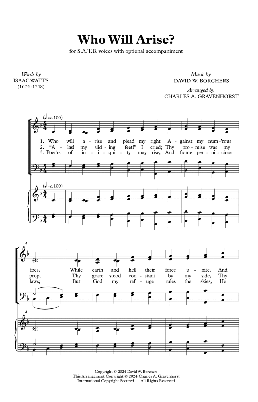 Who Will Arise (And Plead My Right) — SATB with Optional Keyboard Accompaniment 4-Part scores gallery preview page 1