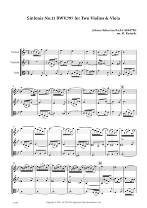 Sinfonia No.11 BWV.797 for Two Violins & Viola
