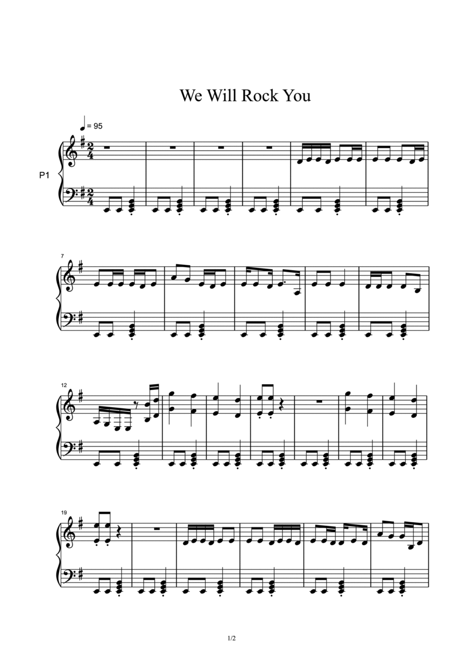 We Will Rock You Piano Solo scores gallery preview page 1