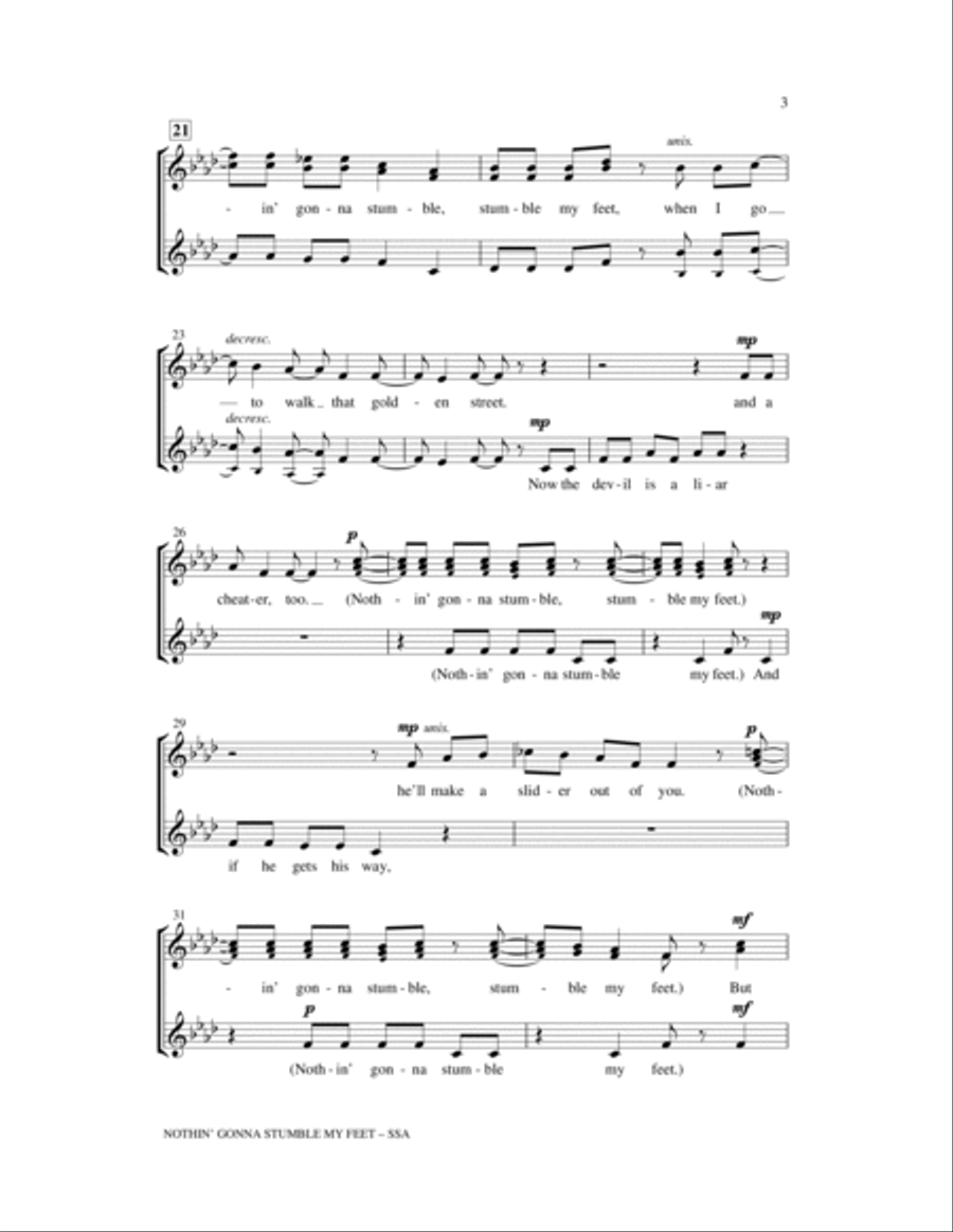 Nothin' Gonna Stumble My Feet SSA scores gallery preview page 3
