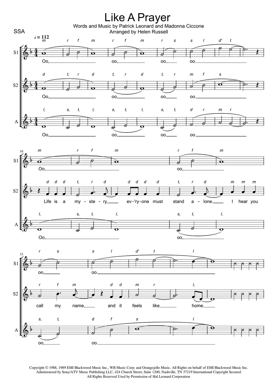 Like A Prayer SSA scores gallery preview page 1