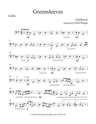 Greensleeves (variations for String Orchestra) Cello part