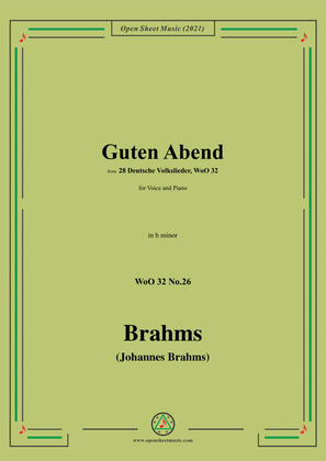Book cover for Brahms-Guten Abend,WoO 32 No.26,from 28 Deutsche Volkslieder,WoO 32,in b minor,for Voice and Piano