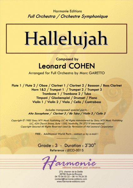 HALLELUJAH - Leonard COHEN - Arranged for Full Orchestra by Marc GARETTO image number null