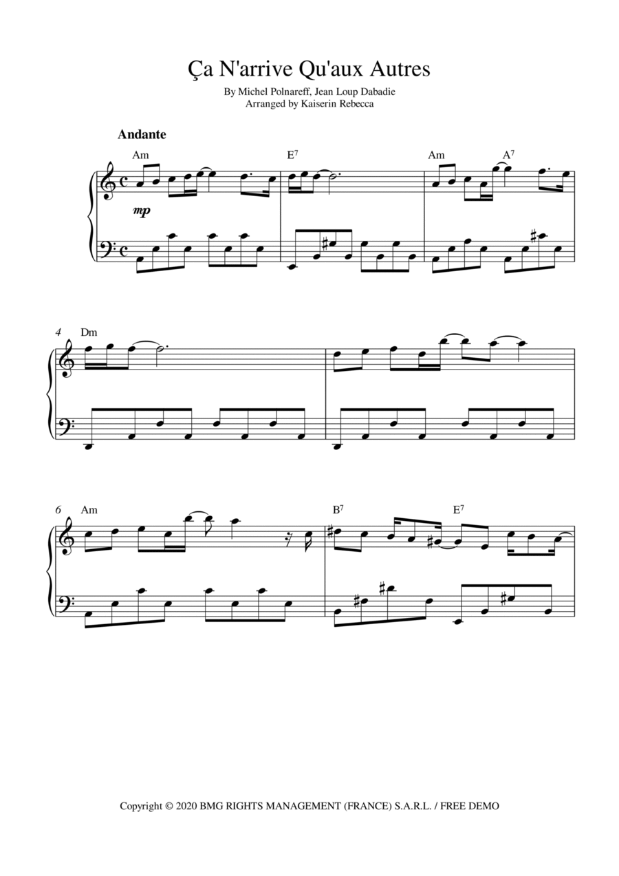 Ca N'arrive Qu'aux Autres Piano Solo scores gallery preview page 1