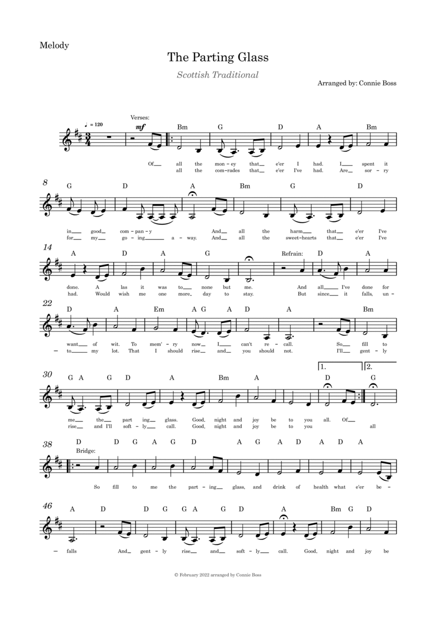 The Parting Glass - Solo and guitar chords Easy Guitar scores gallery preview page 1