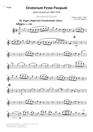 Saget, Saget mir Geschwinde, BWV 249 - Woodwind Quartet (Individual Parts)
