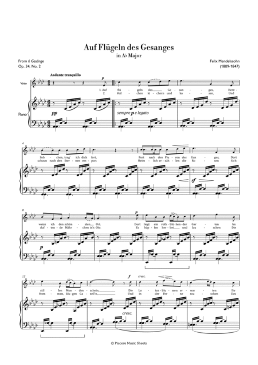 Mendelssohn - Auf Flügeln des Gesanges in A-flat major - Intermediate Chamber Music scores gallery preview page 2