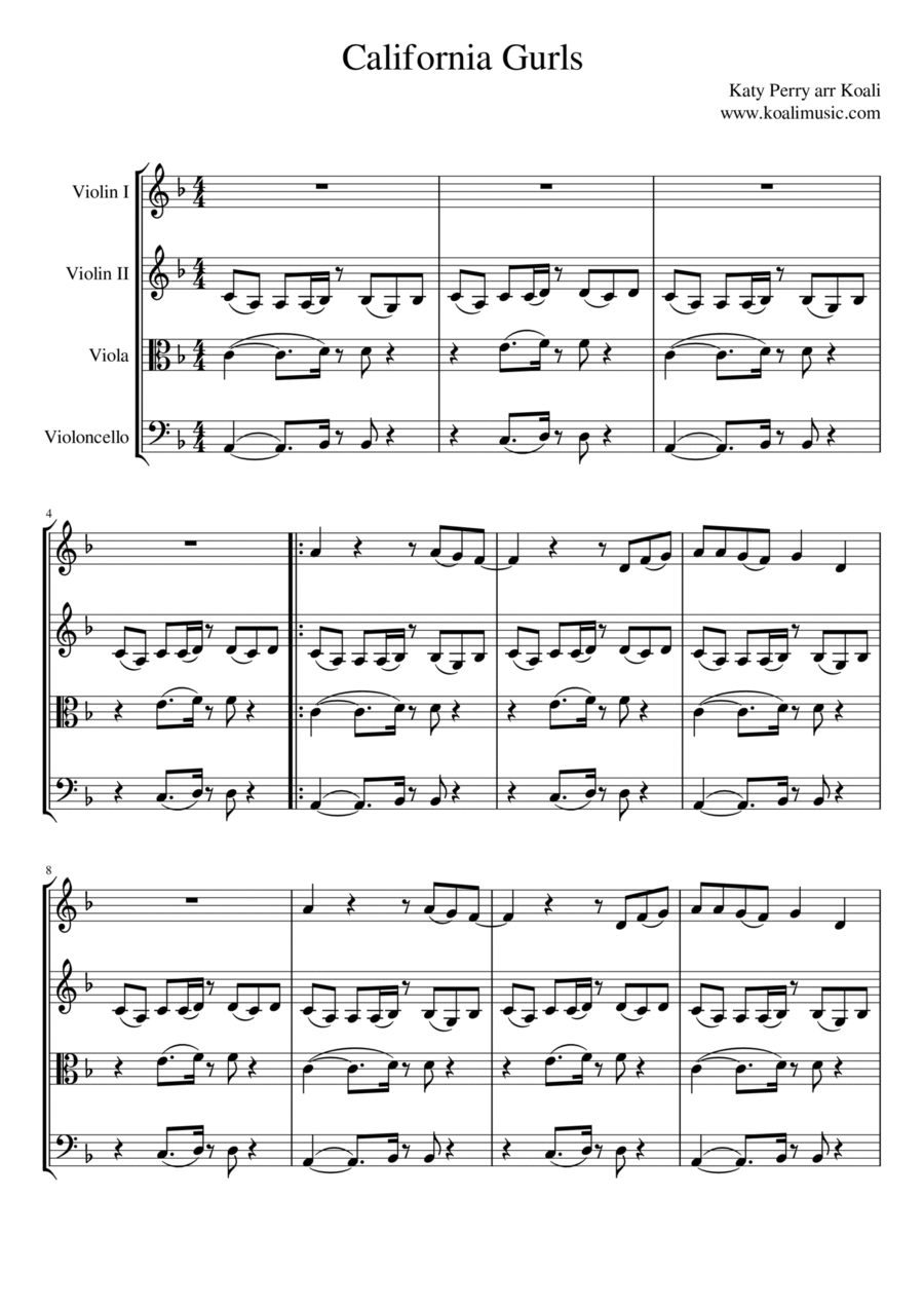 California Gurls String Quartet scores gallery preview page 1