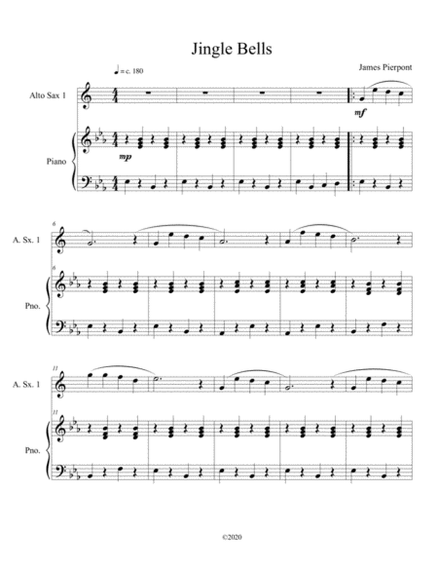 Jingle Bells (solo alto sax) with optional piano accompaniment image number null