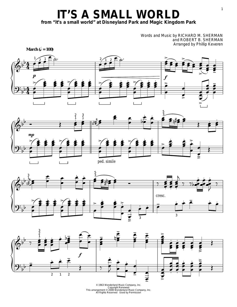It's A Small World [Classical version] (arr. Phillip Keveren) Piano Solo scores gallery preview page 1