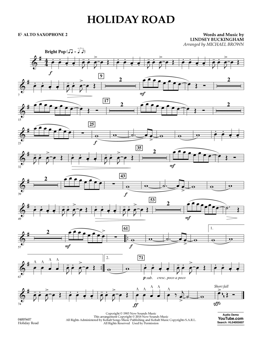 Holiday Road (from National Lampoon's Vacation) (arr. Michael Brown) - Eb Alto Saxophone 2