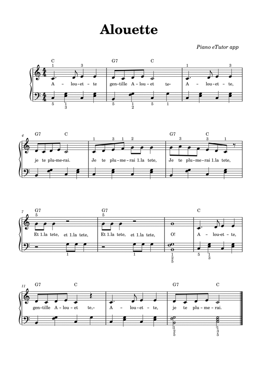 Alouette - piano sheet music
