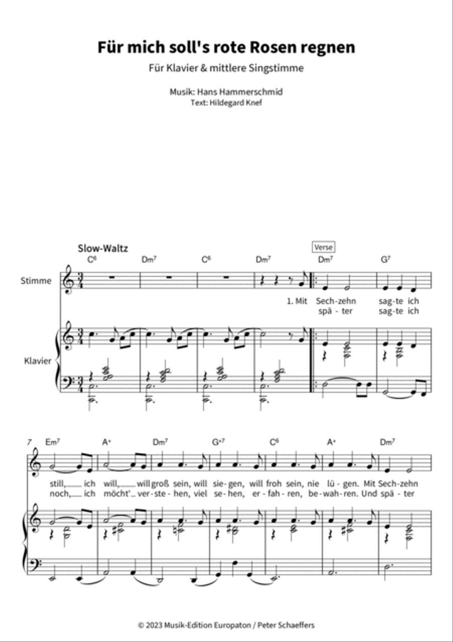 Für mich soll's rote Rosen regnen Voice Solo scores gallery preview page 3