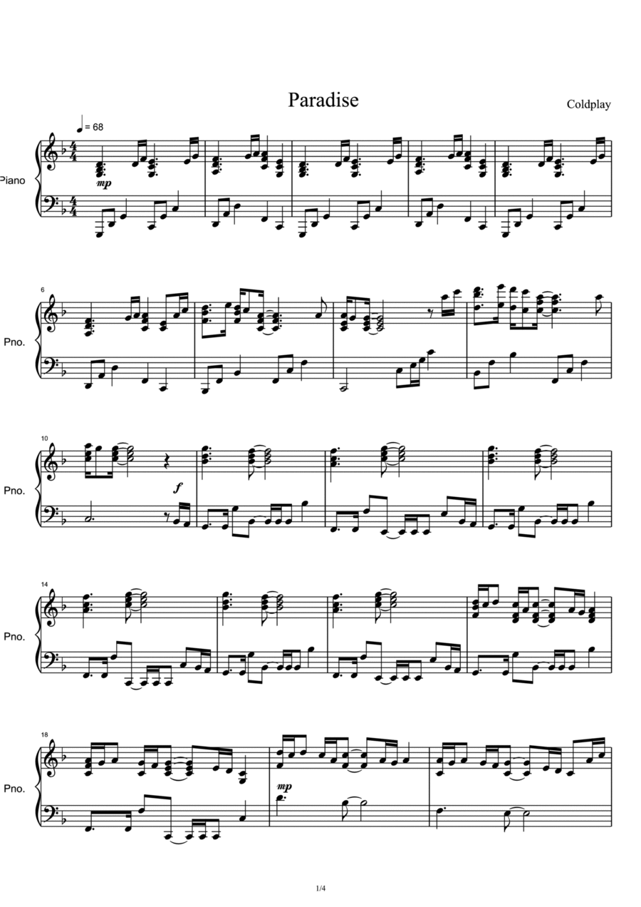Paradise Piano Solo scores gallery preview page 1