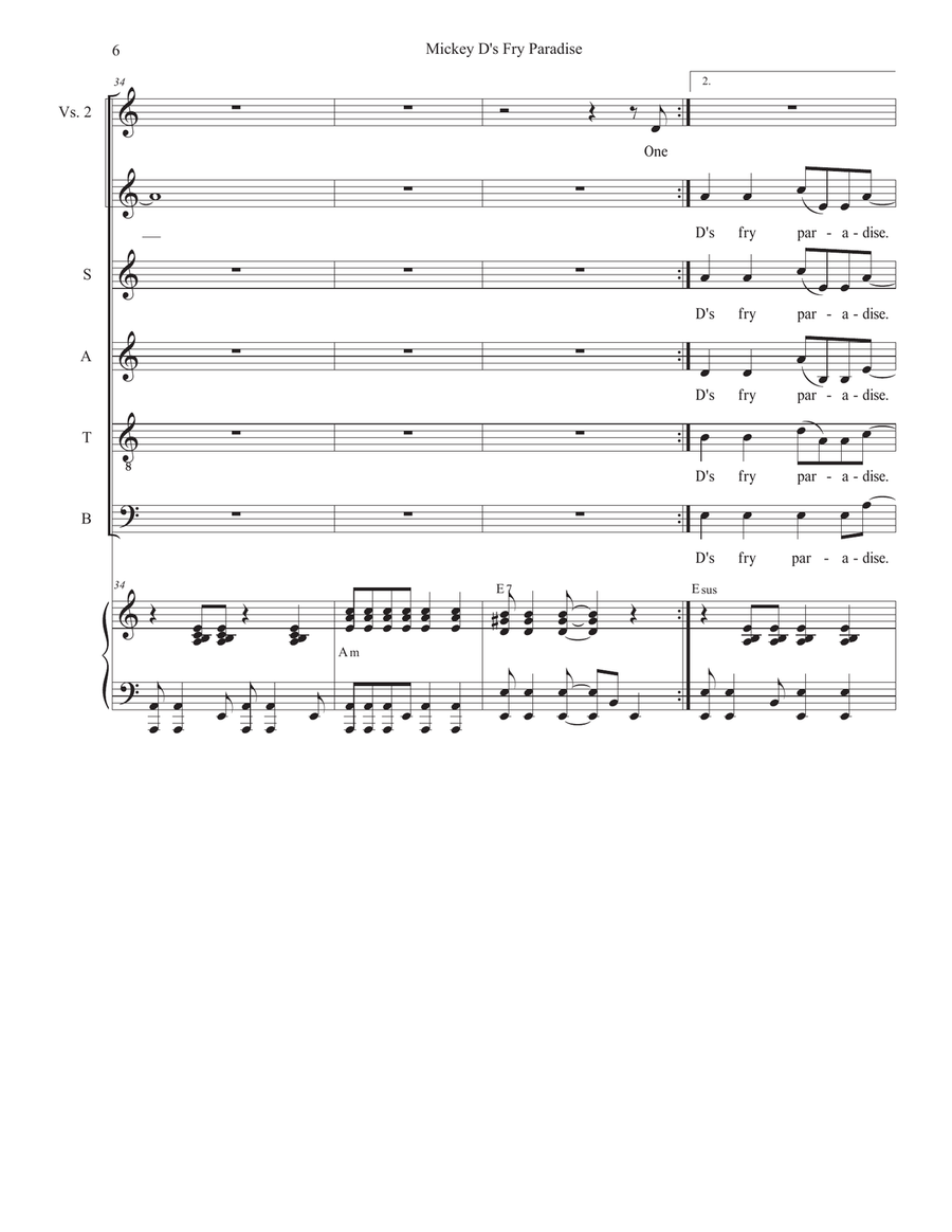 Mickey D's Fry Paradise (Vocal Quintet) Piano, Vocal scores gallery preview page 6