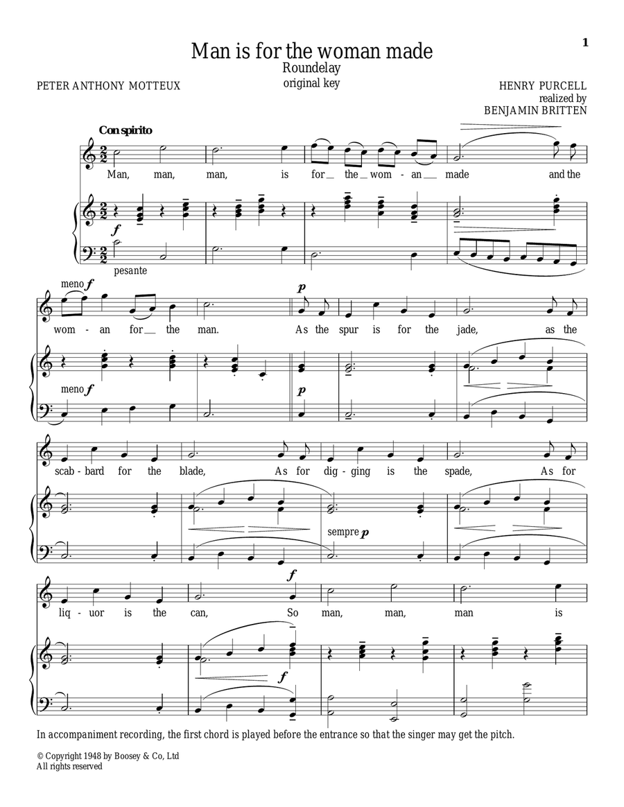 Man Is For The Woman Made Piano, Vocal scores gallery preview page 1