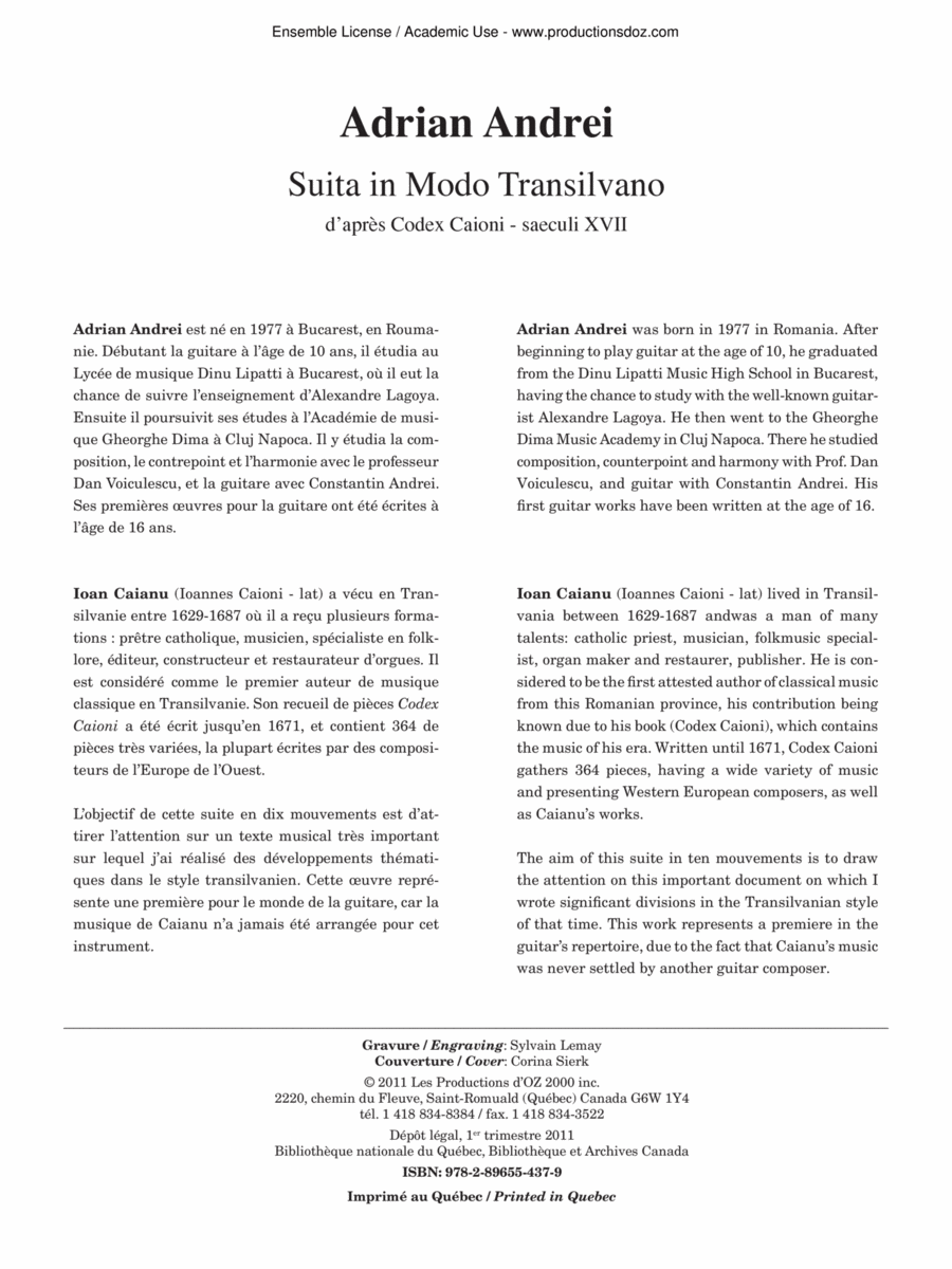 Suita in Modo Transilvano Classical Guitar scores gallery preview page 1