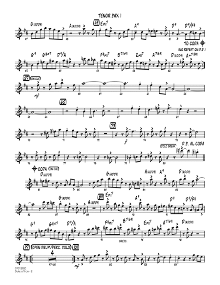 Duke Of Iron - Tenor Sax 1 Tenor Saxophone scores gallery preview page 2