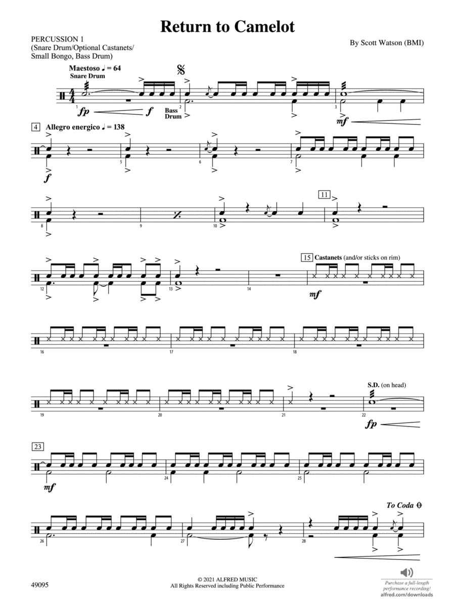 Return to Camelot: 1st Percussion Concert Band scores gallery preview page 1