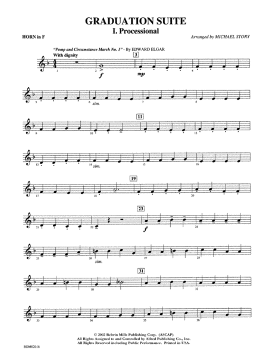 Graduation Suite (Processional: Pomp and Circumstance March No. 1 / Recessional: Rondeau from Premiere Suite): 1st F Horn Concert Band scores gallery preview page 1