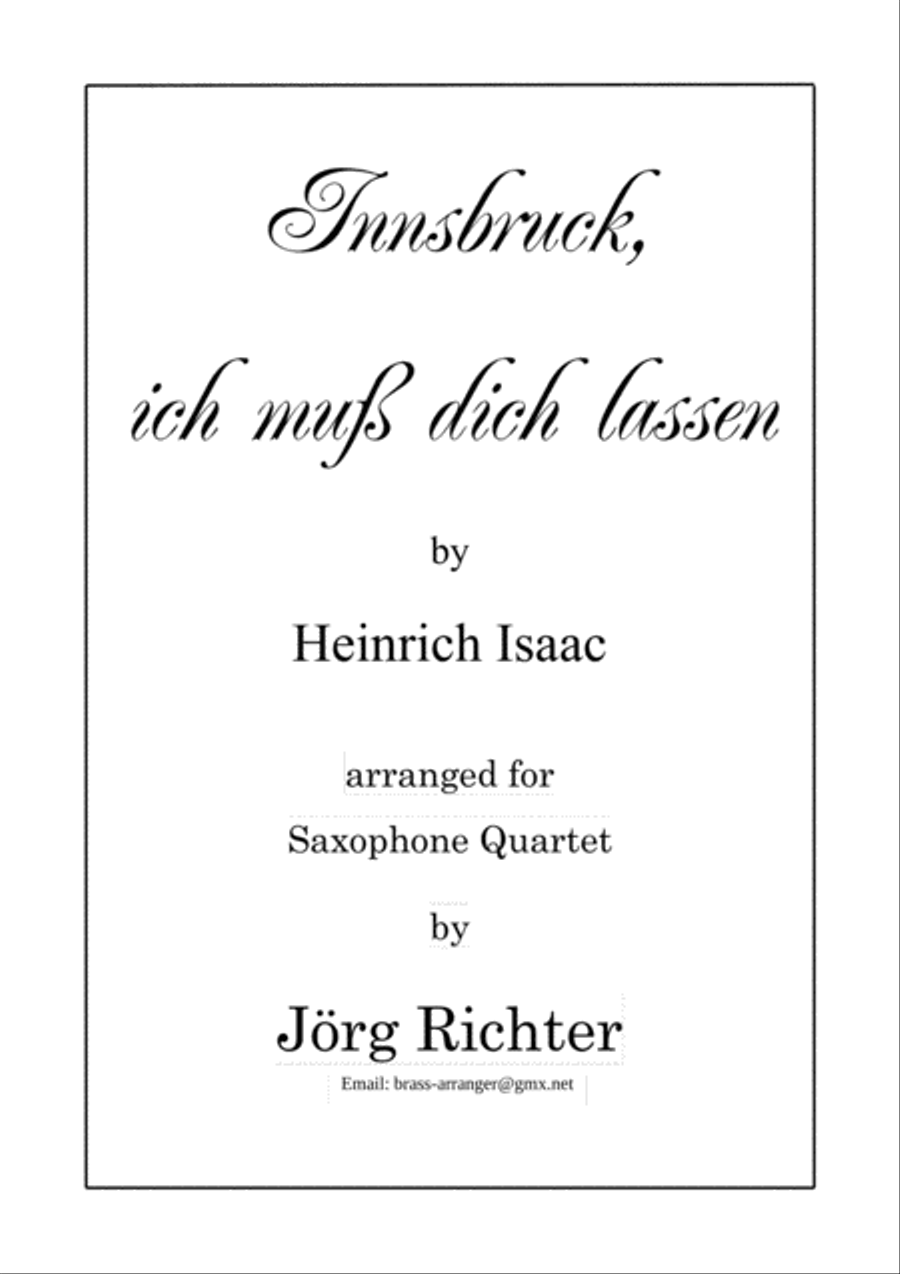 Innsbruck ich muss dich lassen for Saxophone Quartet image number null