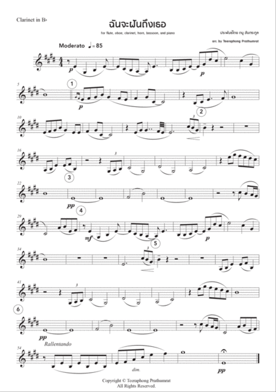 Chan Ja Fun Teung Tor [ I Will Dreams to You ] Woodwind Quintet scores gallery preview page 5