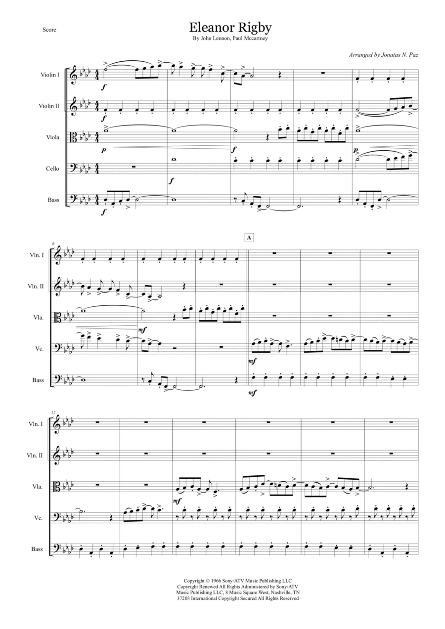 Eleanor Rigby String Quintet scores gallery preview page 1