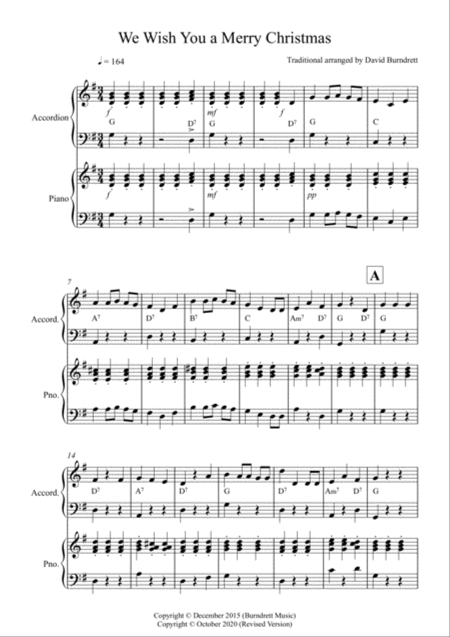 We Wish you a Merry Christmas for Accordion Solo (or with piano) Piano Accompaniment scores gallery preview page 1
