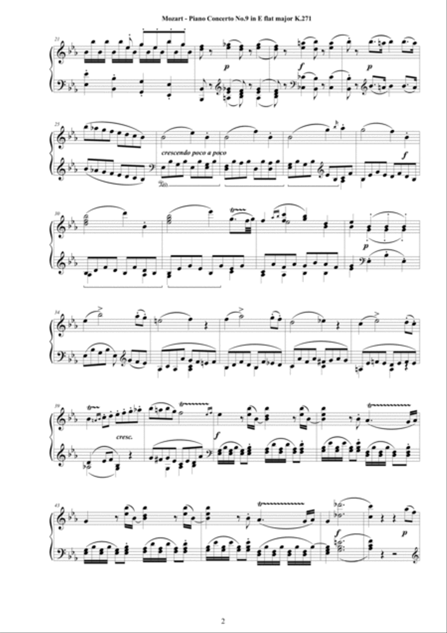 Mozart - Piano Concerto No.9 in E flat major - Jeunehomme - K 271 - Piano Version Piano Solo scores gallery preview page 2
