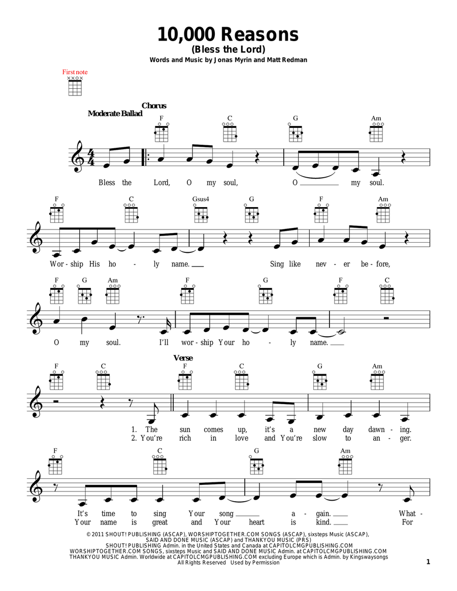 10,000 Reasons (Bless The Lord) Ukulele scores gallery preview page 1