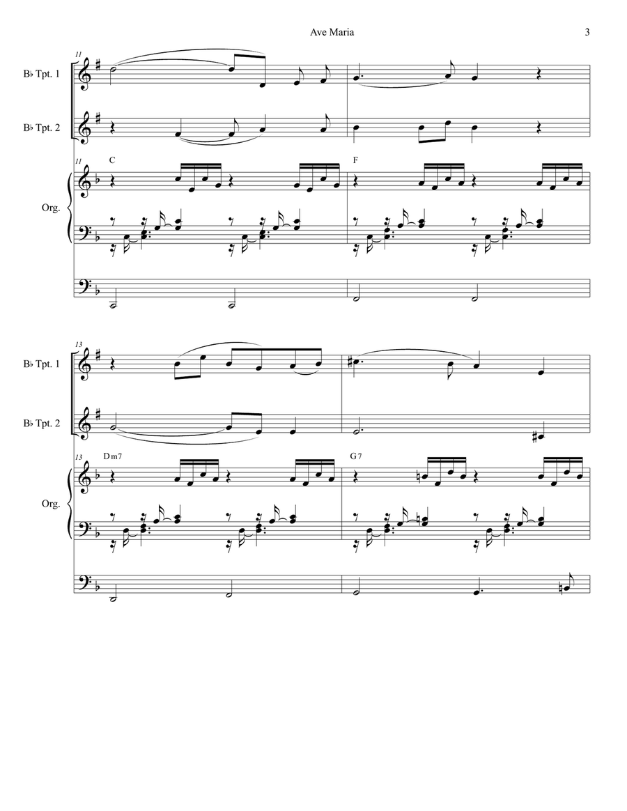 Ave Maria (Duet for Bb-Trumpet - Organ Accompaniment) Ave Maria (Duet for Bb-Trumpet - Organ Accompaniment) Trumpet Duet scores gallery preview page 3