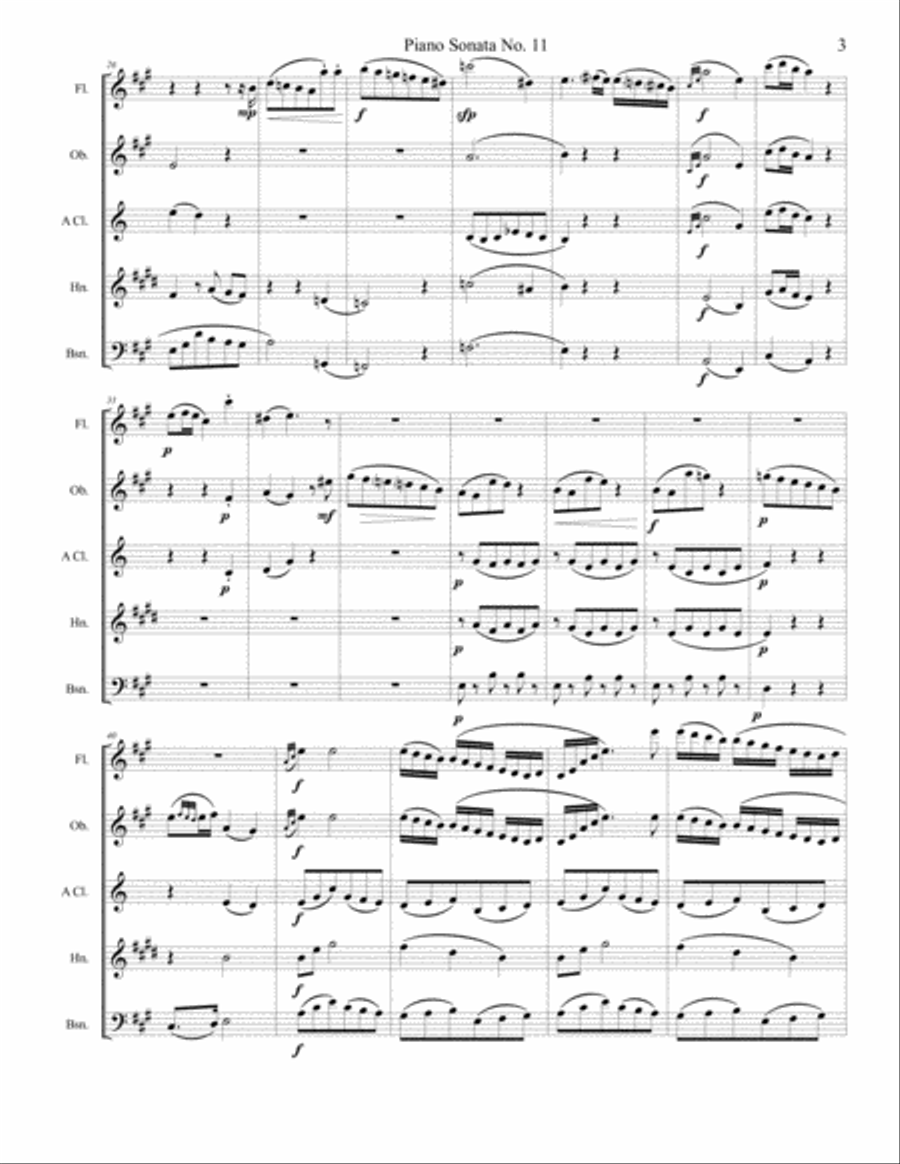 Piano Sonata No 11 (Alla Turca) Movement 2, Menuetto Woodwind Quintet scores gallery preview page 3