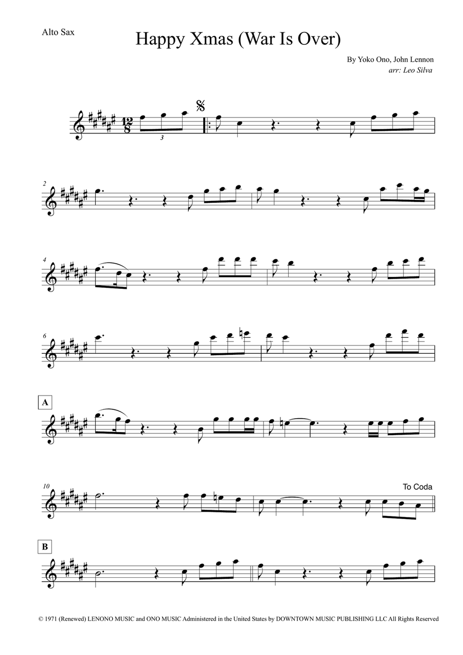 Happy Xmas (War Is Over) Alto Saxophone scores gallery preview page 1