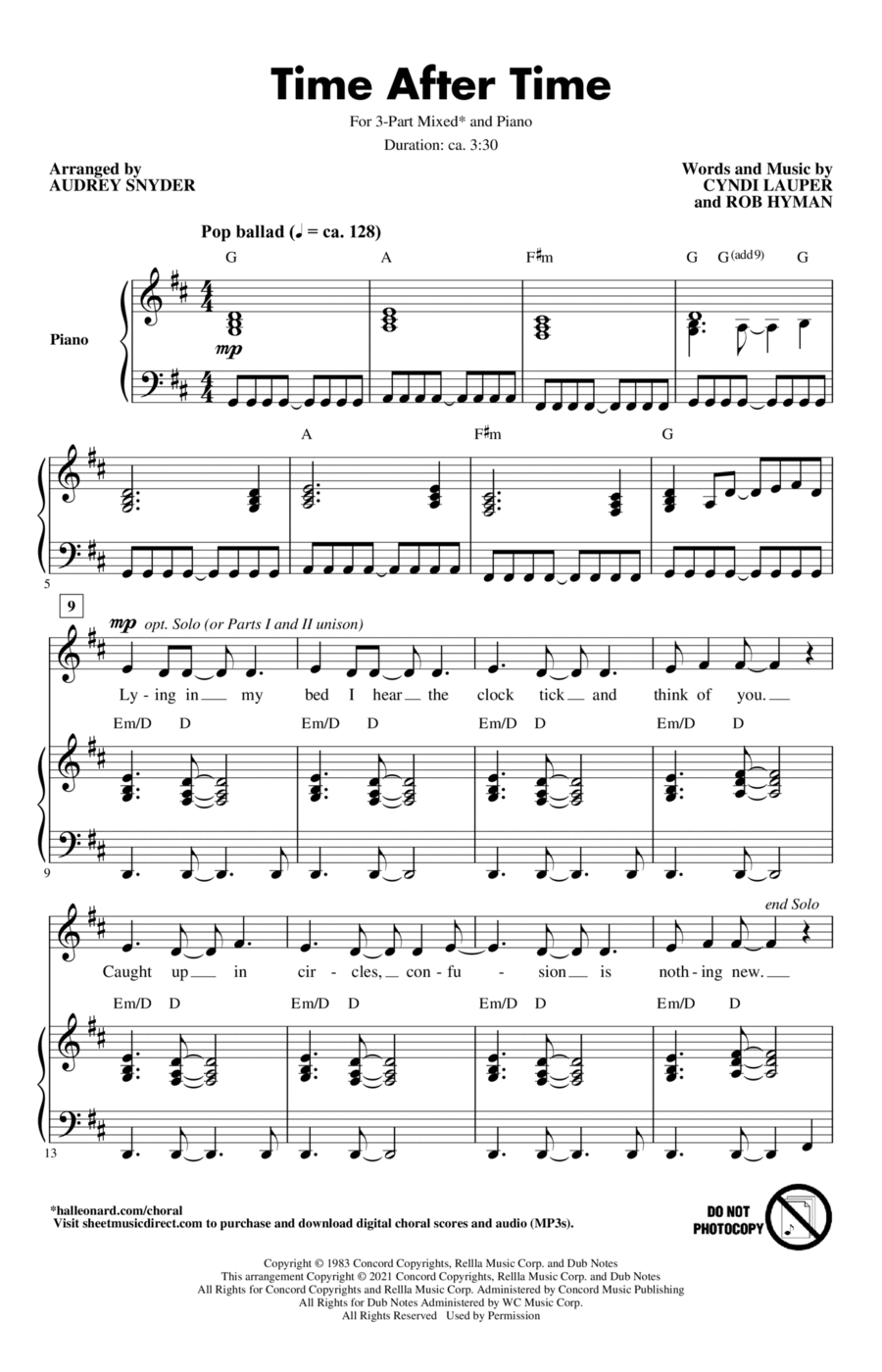Time After Time (arr. Audrey Snyder) 3-Part scores gallery preview page 1