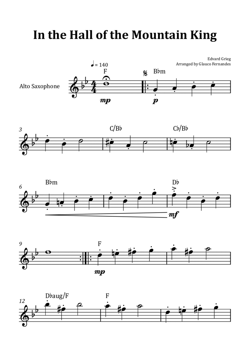 In the Hall of the Mountain King - Alto Saxophone Solo with Chord Notation image number null