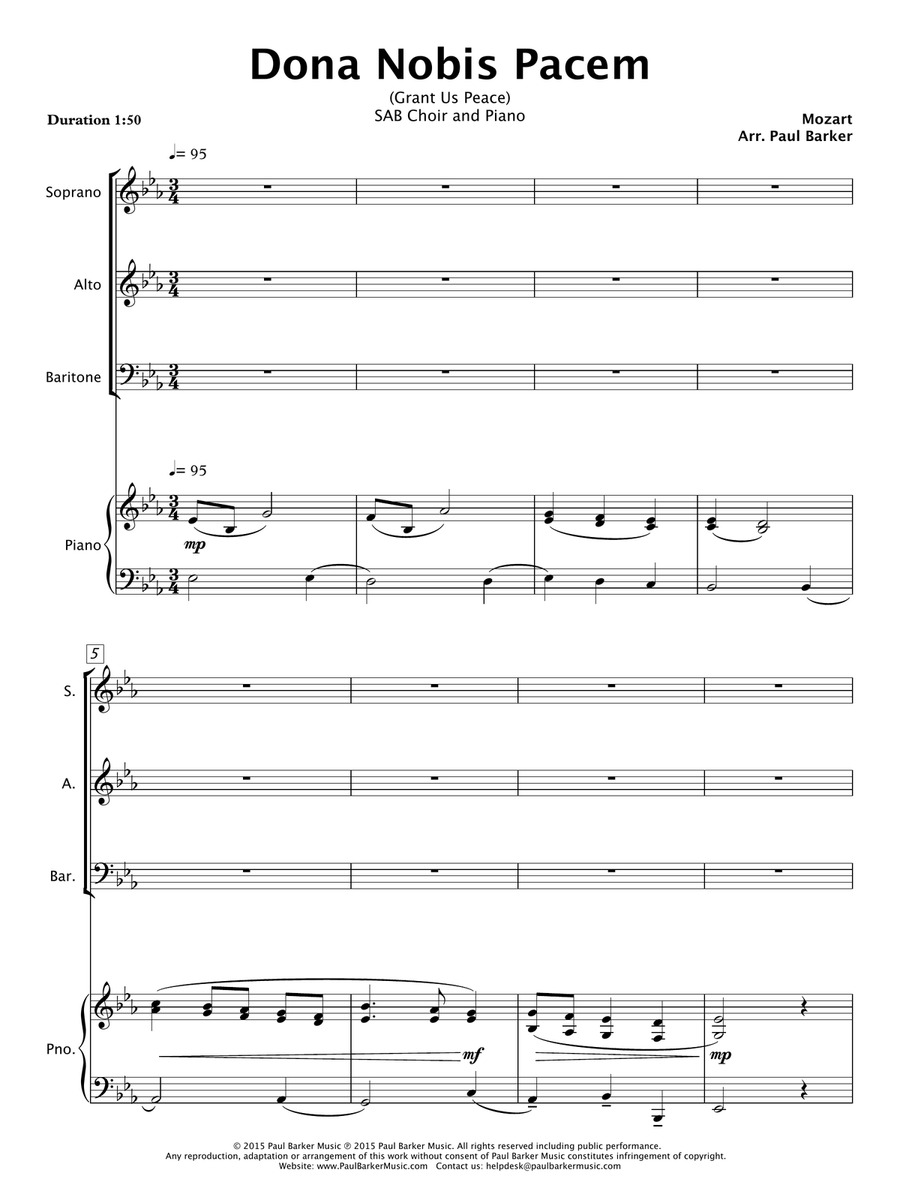 Dona Nobis Pacem (SAB Choir/Piano) 3-Part scores gallery preview page 2