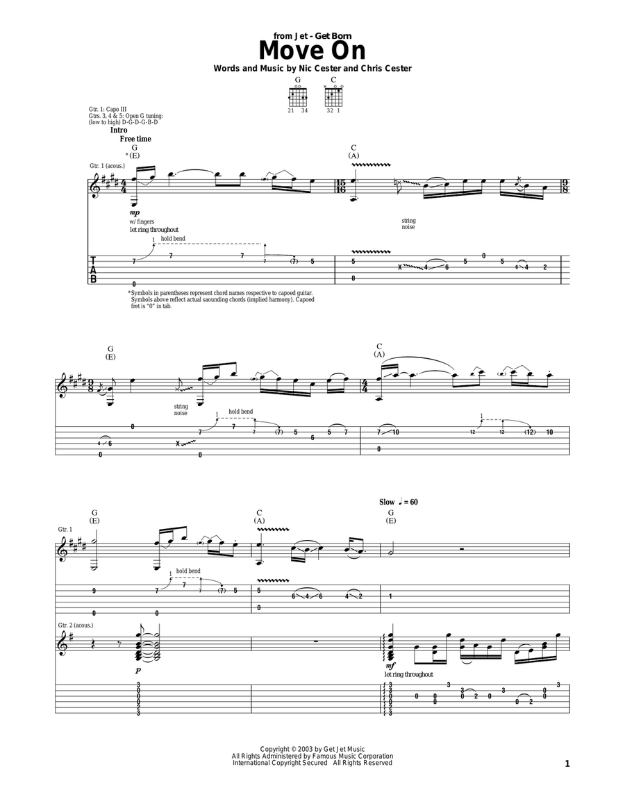 Move On Guitar Tablature scores gallery preview page 1