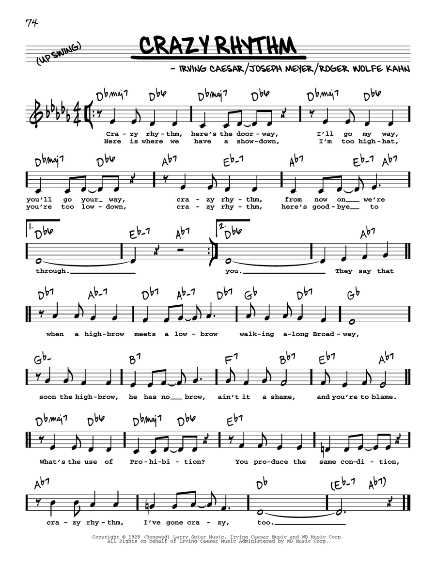 Crazy Rhythm (Low Voice) Crazy Rhythm (Low Voice) Low Voice scores gallery preview page 1