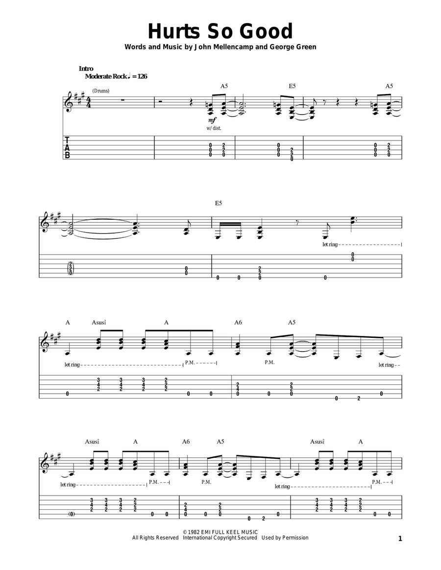 Hurts So Good Acoustic Guitar scores gallery preview page 1
