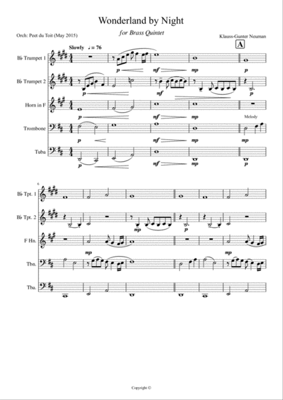 Wonderland By Night Brass Ensemble scores gallery preview page 1