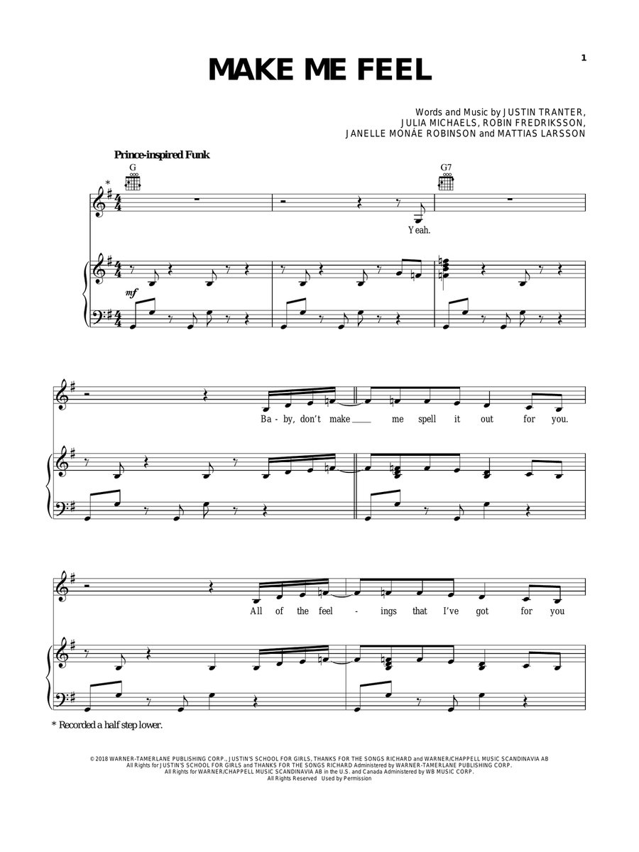 Make Me Feel Piano, Vocal, Guitar scores gallery preview page 1